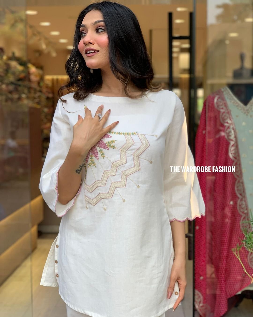 White Cotton Flex Embroidered Co-Ord Set